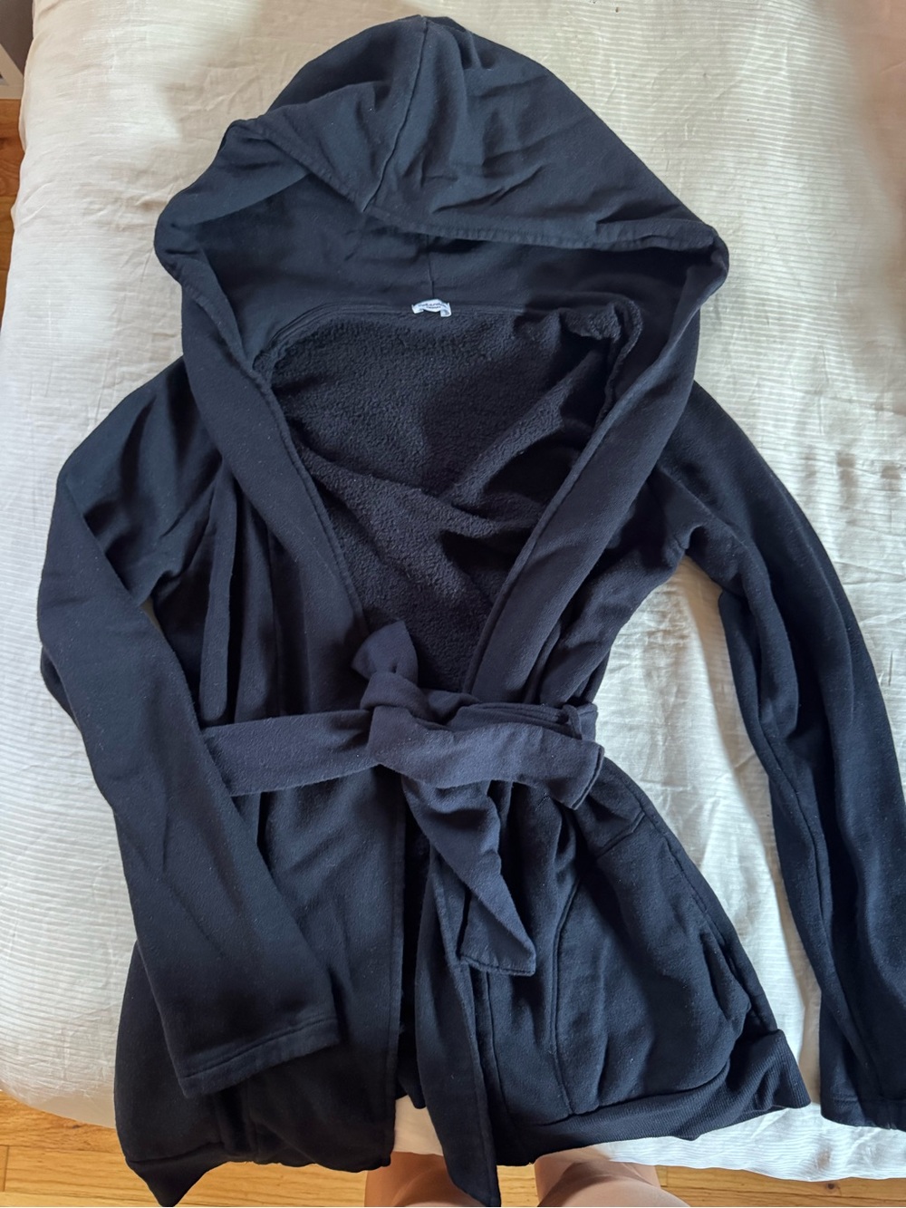 Splendid Black Hooded Tie-Waist Cardigan